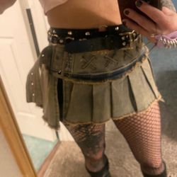 Large Blue PLEATED DENIM MICRO SKIRT