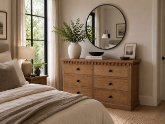 Restoration Hardware Inspired Rustic Wood 6-Drawer Dresser with Mirror