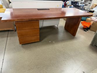 Walnut Rectangle Wood Desk with Charging Station