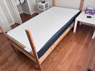 Twin bed frame and mattress solid pine wood 1 yr old clean