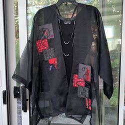 Black Organza Jacket With Several Fabric Embellishments 