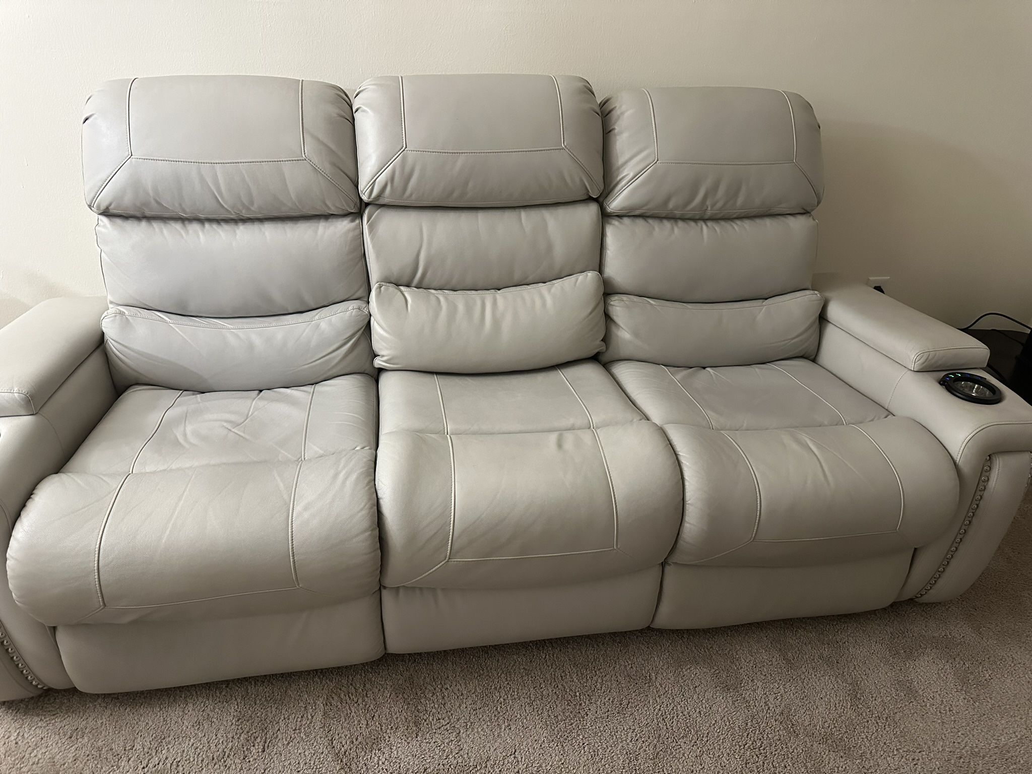 Power Reclining Sofa - Electric - LED Light and Wireless Charger- White