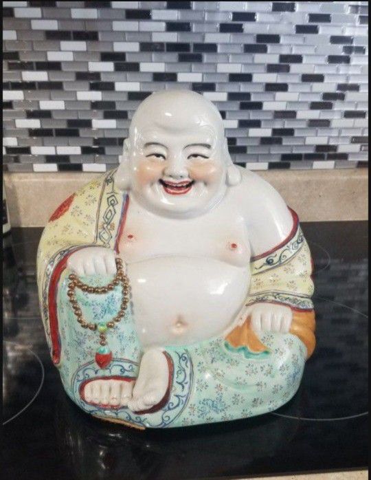 Chinese Canton Mix Ceramic Happy Laughing Buddha Statue