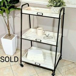 Metal Rolling Cart w/Wood Tray Shelves 36"h x 21"L x 15"w - CASH ONLY- PICKUP ONLY - book shelf, home office furniture
