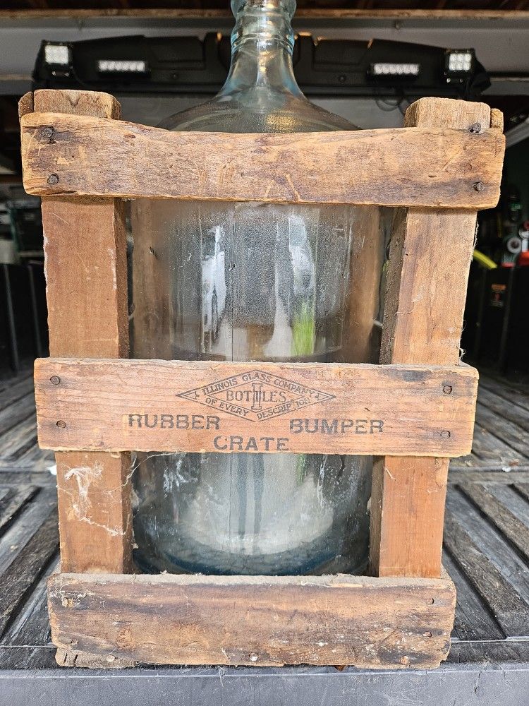 Antique Water Bottle With Wooden Crate