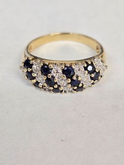 10kt Gold Band Ring with Sapphires and Diamonds
