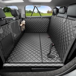 REEVAA Dog Car Seat Cover for Back Seat, Hard Bottom, L, Black 450 lbs Extender, 45% More Space Hammock for 2-4 Dogs, Waterproof, Zippered Mesh Window