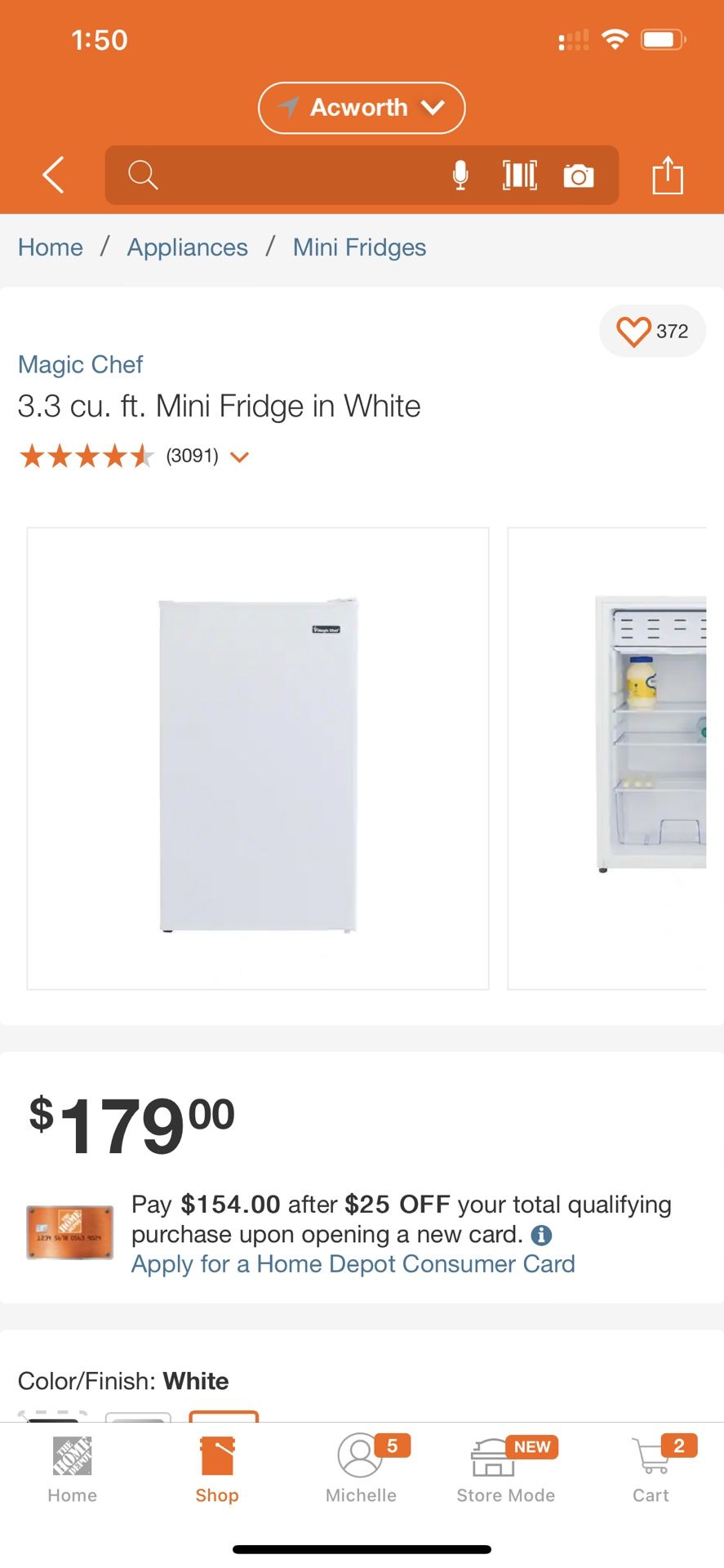 Brand new never opened 3.3 cu ft magic chef mini fridge/freezer.