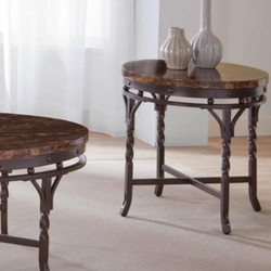 Tuscan Transitional Faux Marble 2 Piece end Table Set with Metal Legs, made by Bernards