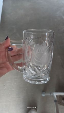 Clear Glass Beer Mug with Etched Design