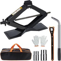 Scissor Jack Kit - 2 Ton (4409lbs) - Extended & Widened Base, 360° Rotatable Rubber Pad - Tire Change Kit with Ratchet & Lug Wrench - Universal Car Ja