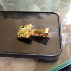 Gold Nuggets And Turquoise Tie Clip 