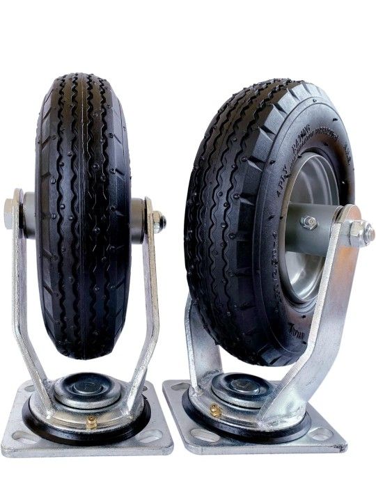 -Swivel 8" Pneumatic Caster with zinc top Plate 360 Degree Rotation，Black Rubber Wheel - Capacity 700 lbs.