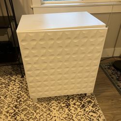 IKEA white storage cabinet — textured door, 2 shelves, 29.5” tall - $30