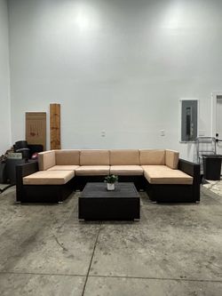 Modern Black Wicker Patio Sectional Set w/ Cover