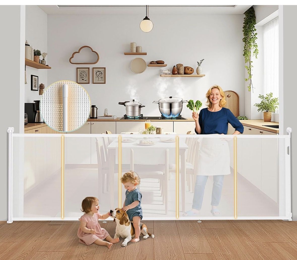 160'' Retractable Baby Gates Extra Wide, 42" Extra Tall Retractable Dog Gate for Doorways,13 Foot