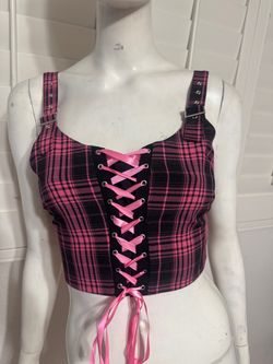 New S pink black plaid buckle corset top punk gothic emo goth festival Lolita core Bundle deals available please check out my other items and follow m