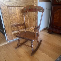Child’s Spindle Back Rocking Chair Solid Wood Doll Toddler Size Cottagecore Vtg