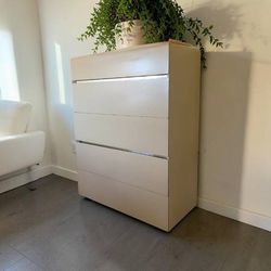 Minimalist Ivory Wood Dresser with Simple Gold Detail