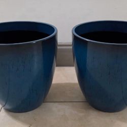 *** NEW LOW PRICE *** PAIR of 12" (Diameter) Blue Resin Planters @ Lasting Creations