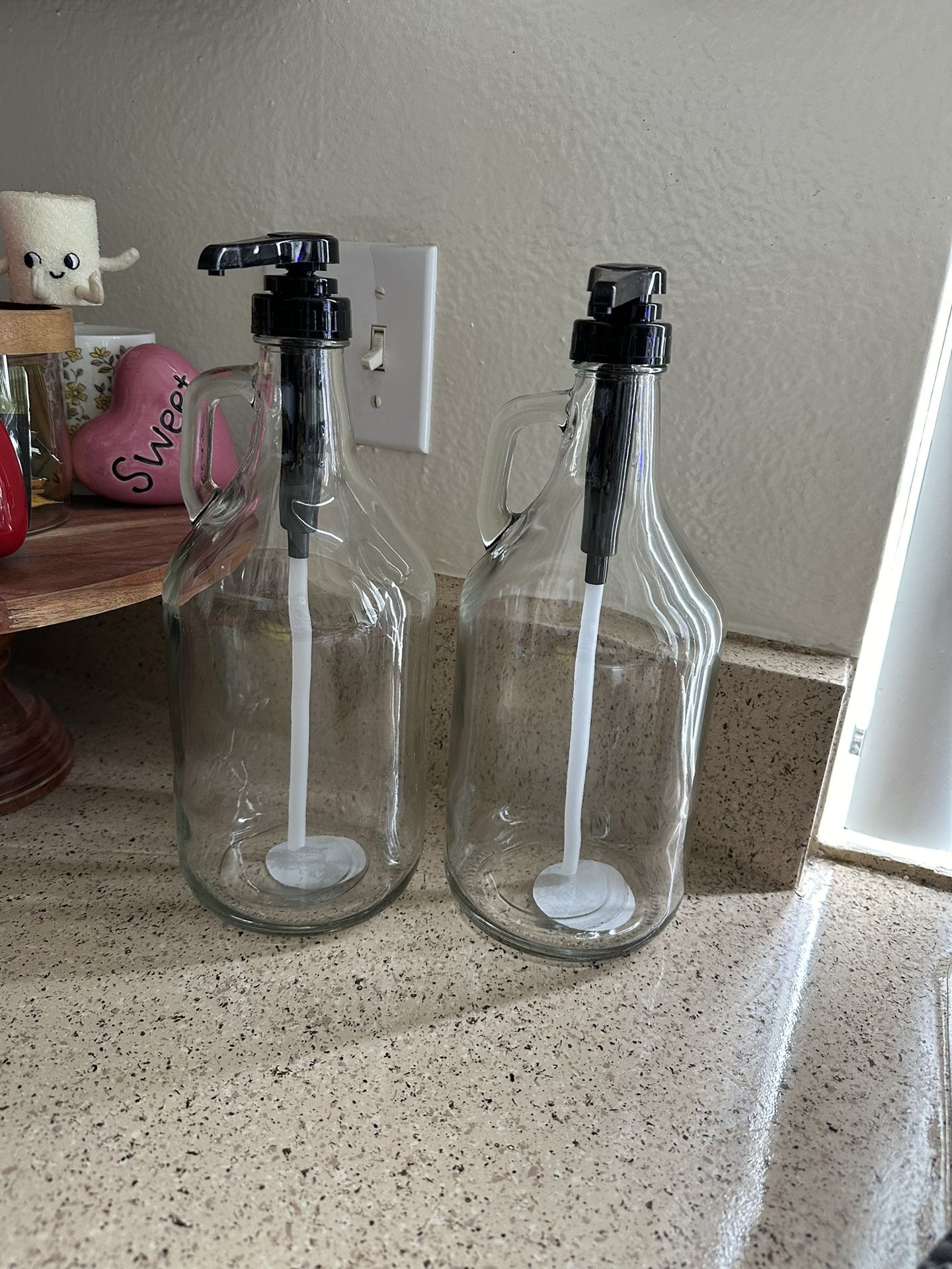 Set of 2 Target Bullseye Playground Glass Pump Dispensers Laundry