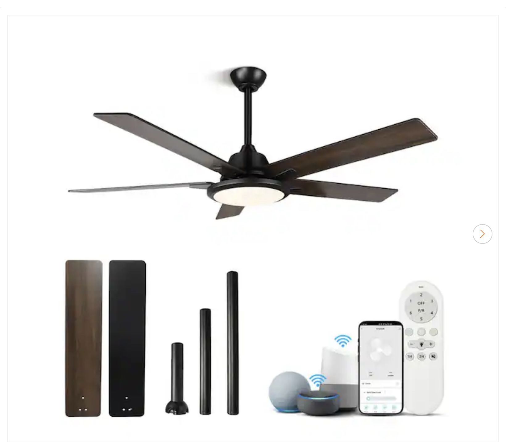 52 in. Indoor/Outdoor Black Smart Wi-Fi Ceiling Fan w/Color Changing Integrated LED - New