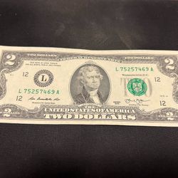 $2 bill USD Thomas Jefferson 2013 Series
