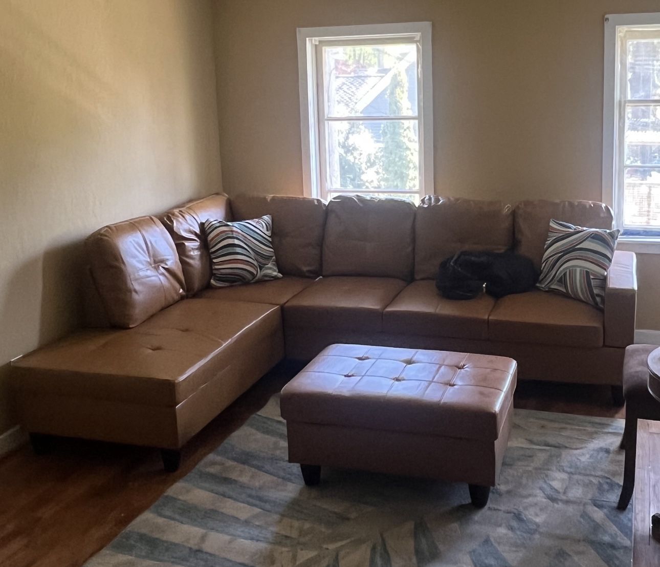 Carmel Leather Sectional Couch And Ottoman