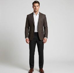 Pronto Uomo Signature men’s brown 100% wool lined single breasted blazer jacket, size 40S Made in Italy