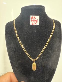 18K Yellow Gold Chain and Pendant For Wedding 5.8Gr 21 Inches Long