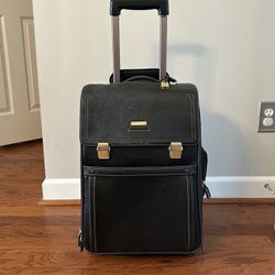 Brooks Brothers Rolling Weekend Carry On Suitcase Luggage - Dark Brown Leather with Brass Buckles