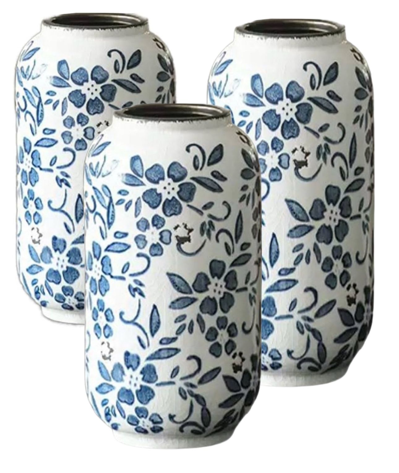 (4444-51) Kitchen Vase Ceramic Pottery Jar Big Belly Large Ornament Decor Flower (3 pcs)