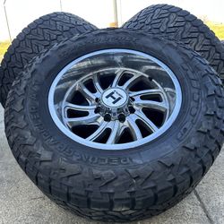 (4) 20x10 Hostile H118 Demon Armor Plated (Chrome) Wheel 8x6.5 (-19mm) Nitto 30%