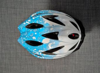 Adult Bike Helmet — White/Blue Paisley Design