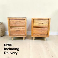Scandinavian Style Mid-Century Modern Oak Nightstand Set – Free Delivery 🚚