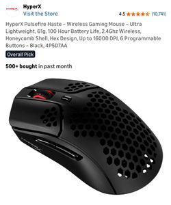 HyperX Pulsefire Haste – Wireless Gaming Mouse – Ultra Lightweight, 61g, 100 Hour Battery Life, 2.4Ghz Wireless, Honeycomb Shell, Hex Design, Up to 16