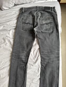 NUDIE JEANS DRY BLACK SELVAGE THIN FINN DENIM JEANS BEAUTIFUL 