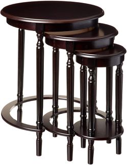 3pc Round Side Table, Cherry Finish