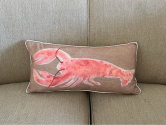 Coastal Lumbar Pillow with Watercolor Red Lobster