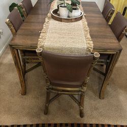 McGuire Rattan And Bamboo Dining Table Set For 6