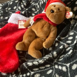 Vintage Christmas Teddy Ty Beanie 