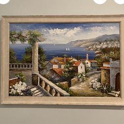 !! Antique Italian Coast Painting Art Work 