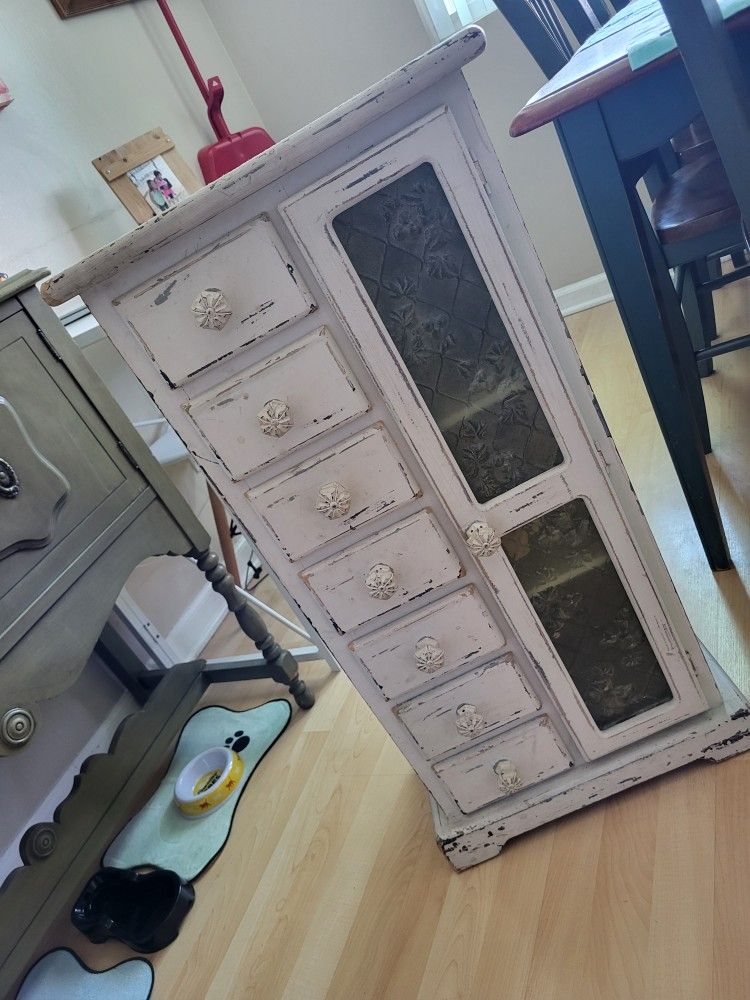 Shabby Chic Antique Thin White Tall Side Table