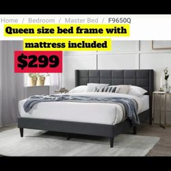 Queen Size Bed Frame With Pillow Top Mattress Included 