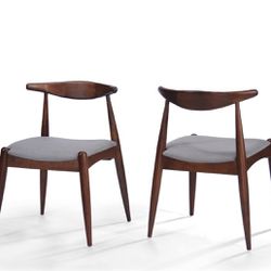 6 Mod Century Modern Wishbone Chairs With Gray Cushion