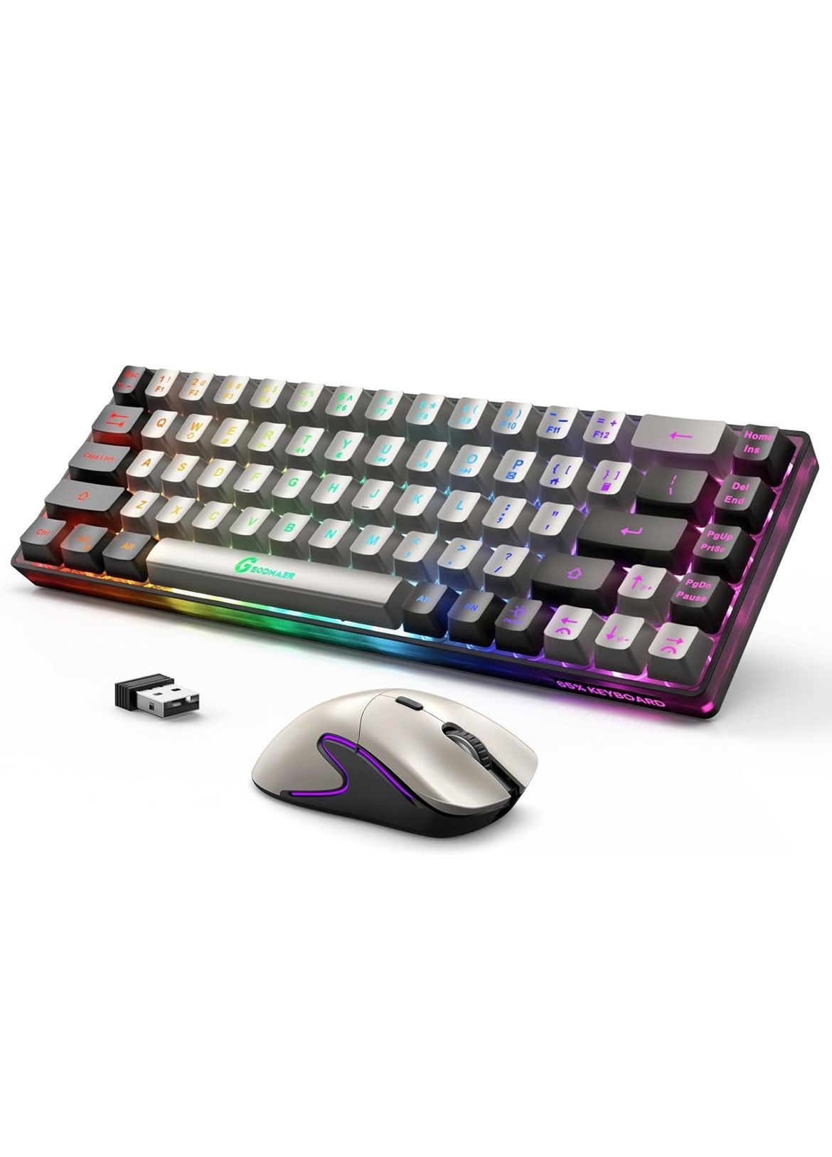Wireless RGB Keyboard and LED Mouse Combo – USB Receiver Included – Lightly Used