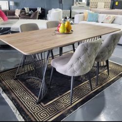 5 PIECE DINING TABLE SET LIGHT BROWN TOP 89x38x30