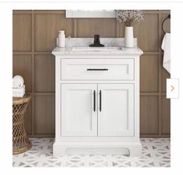 Doveton 30 in. Single Sink Freestanding White Bath Vanity with White Engineered Marble Top (Assembled)