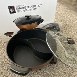 KOTO Electric Non-Stick Shabu Shabu Hot Pot with Glass Lid (4.7L / 1.2 Gallon) - Good Condition