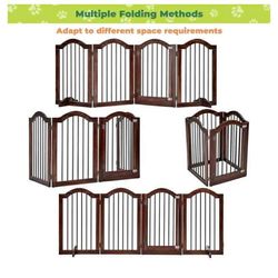 PrimeZone 96" Wide Dog Gate with Door - 30" Tall 4-Panel Solid Acacia Wooden Freestanding Puppy Gates, Foldable Indoor Pet Fence for Doorways, Stairs,